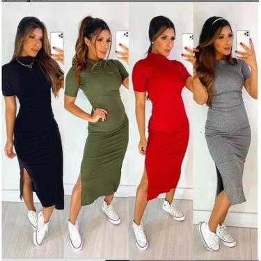 Imagem de Vestido Gola Midi com Fenda Lateral - Queiros Confecção, Vermelho
