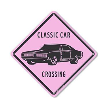 Imagem de PetKa Signs and Graphics Placa de plástico PKAC-1225-NP_10x10 "Classic Car Crossing Charger", 25,4 cm x 25,4 cm, rosa