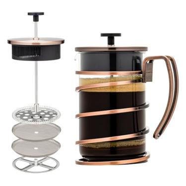 Imagem de OVENTE Cafeteira francesa de vidro – 800 ml com êmbolo de filtro de aço inoxidável – bebida quente ou fria, livre de BPA, prensa de café para viagem, pronta para acampamento – cobre espiral FSW27C