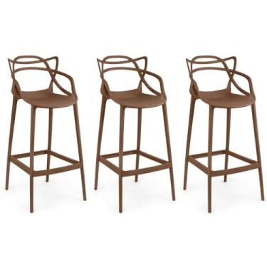 Imagem de Kit 3 Banqueta Alta Allegra com Encosto Design Cozinha/bancada - Marrom