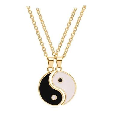 Imagem de Colar da Amizade Yin Yang, Kit 2 Pingentes Quebra-Cabeça, Dourado, Presente para Casal e BFF