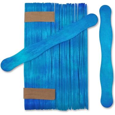 Imagem de Alças de madeira azul para ventilador de 20,3 cm, programas de casamento, mistura de tinta, pacote com 50, bastões de picolé para leilões de ofertas, hastes planas onduladas de madeira para qualquer kit de materiais de artesanato "faça você mesmo", da Woodpeckers