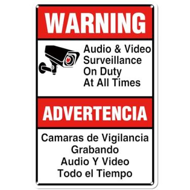 Imagem de Kadezia Placa de vigilância de áudio e vídeo de aviso - 19,8 cm x 30,2 cm - Placa de alumínio resistente, vigilância de áudio e vídeo em inglês e espanhol (151)