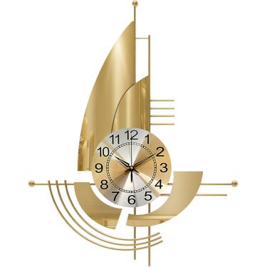 Imagem de Decoração moderna de relógio de parede dourado, esculturas de arte de parede 3D de metal para pendurar em casa ornamento para sala de estar, escritório, sala de jantar, quarto, corredor, 66 cm
