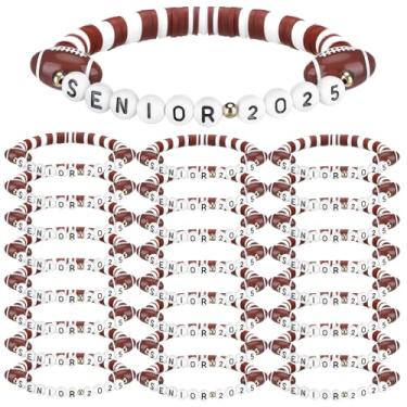 Imagem de Ecation Pacote com 24 pulseiras para idosos 2025 letras argila futebol voleibol contas a granel esportes futebol voleibol lembrancinhas de festa ajustáveis para idosos, presente para jogadores de