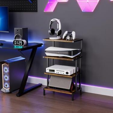 Imagem de Aquzee Suportes para console de jogos, gabinete estéreo de 4 níveis para espaço pequeno, rack de centro de entretenimento de jogos com prateleiras de armazenamento para DVD Player de videogame