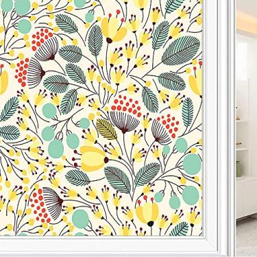 Imagem de Película de janela de privacidade de flores, textura de estilo floral, filme de vidro para sala de estar e escritório em casa, L90 x C 190 cm