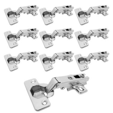 Imagem de Kit C/ 10 Dobradiça 2 Furos Reta Porta Armário e Móveis 35mm - Tradest