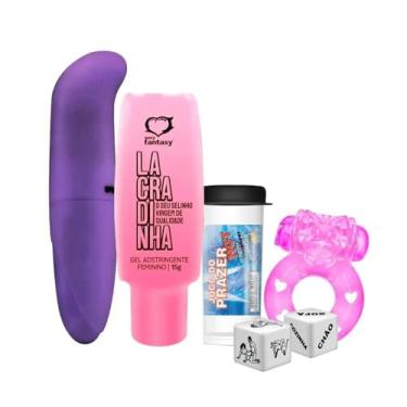 Imagem de Kit com Vibrador ponto G Dados Eróticos Jogo do Prazer Lacradinha Gel Adstringente e Anel Peniano Sex Shop Namorados Casal
