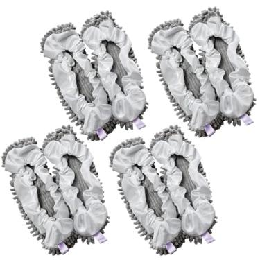 Imagem de 8 peças de chinelos de esfregão, capas de sapatos de limpeza de piso, chinelos de limpeza de chenille absorventes laváveis, design elástico, chinelos para limpeza de piso doméstico