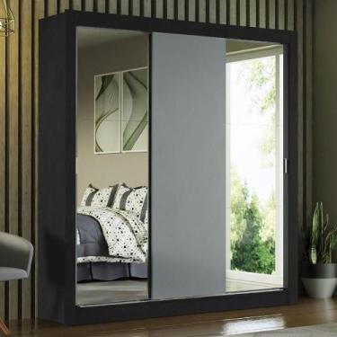 Imagem de Guarda-roupa Casal 3 Portas Com Espelhos Preto/Cinza - MADESA