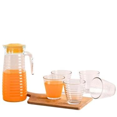 Imagem de Conjunto de Jarra de Vidro 800ml mais 4 Copos 250 ml, Design Texturizado, Resistente a Temperaturas, Alça Ergonômica, Mesa Posta