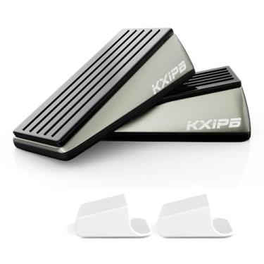 Imagem de Pacote com 2 cunha de batente de porta alargada – Rolhas de porta resistentes feitas de aço inoxidável escovado de qualidade premium, protetor de parede para casa e escola com suporte autoadesivo