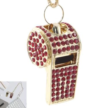 Imagem de QUJIFETU Apito, apito brilhante, apito de strass de cristal de metal com chaveiro para treinador/árbitro/treinamento/salva-vidas/professores (vermelho)