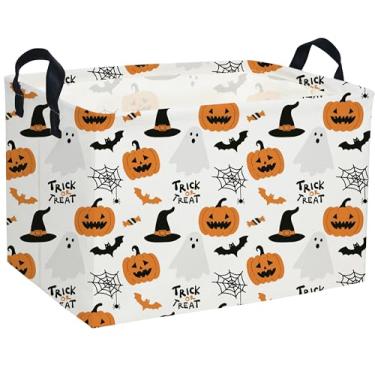 Imagem de Essme Cesta retangular de Halloween, cestas infantis vazias com alças para decoração de quarto de Halloween, meninos e meninas, cesta de doces (doces ou travessuras)