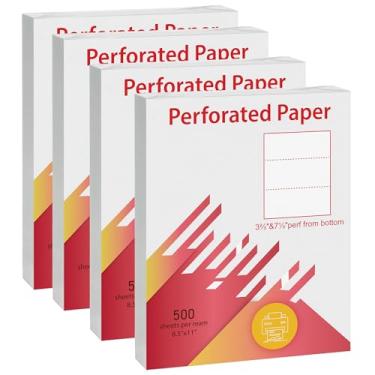 Imagem de LINGLONG Papel perfurado premium 21,6 x 28 cm 3 partes Perf Branco 21,5 x 8,5 cm Cartolina 9,5 kg 2000 folhas de papel carta EUA para extratos, faturas (2000 folhas, 3 partes Perf Branco (8,5 x 3-2
