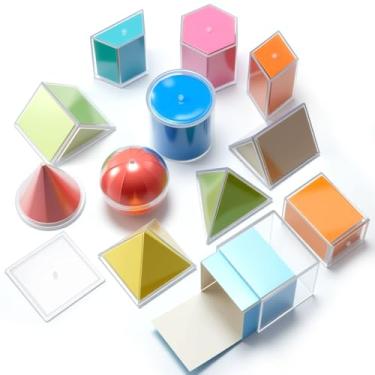 Imagem de Faccito Conjunto de 12 formas geométricas dobráveis 2D 3D sólidos geométricos matemática precoce formas multicoloridas manipulativos e geometria para crianças matemática professores auxiliares de