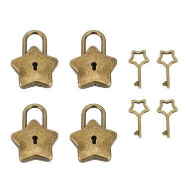 Imagem de Okjhfd 4 set tesouro baú de cadeado mini diário metálico Livro de jóias Caixa decorativa com chave S007 Cinco estrelas pontiagudas em forma de estrela (Antique Brass‌)