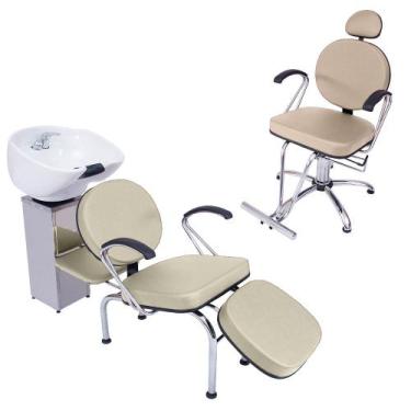 Imagem de Kit 1 Poltrona Cadeira Recl. e Lavatório Salão Beleza Veneza - For-ty