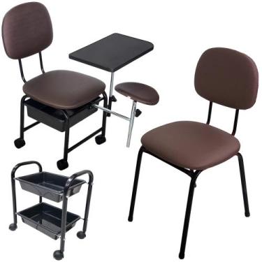 Imagem de Kit Cirandinha Manicure + Carrinho + Cadeira Cliente - Café - For-ty