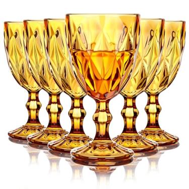 Imagem de Yinder Cálice de vidro vintage taça de vinho em relevo copos de vidro de cor sólida de 293 ml para chá gelado, bebida, suco, água, licor e festas de casamento bares restaurantes (âmbar, pacote com 6)