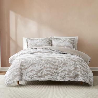 Imagem de Lush Decor Cascade Wave Conjunto de 3 peças de capa de edredom King cinza e branco - capa de edredom de algodão King - Conjunto de cama de luxo - Edredom cinza