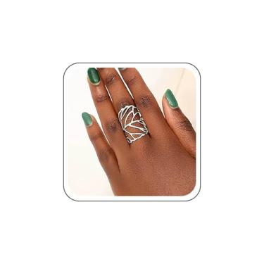 Imagem de TseanYi Anel de folha oca com folhas largas, anéis ajustáveis, ouro, folhas abertas, anéis abertos, joias, Zinco, Sem pedra preciosa