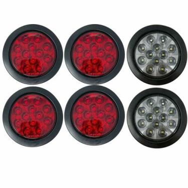 Imagem de Kit de luzes traseiras de 12 LEDs redondas de 12 peças, 6 peças, luzes de neblina reversas, lentes refletoras, com ilhós e 3 pinos para trailer de caminhão (4 vermelhos + 2 brancos)