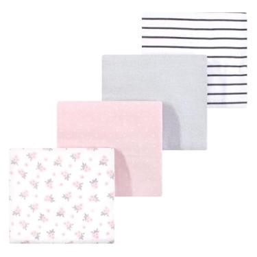 Imagem de Luvable Friends Hudson Baby, flanela, cobertores, 4 unidades, rosa e cinza