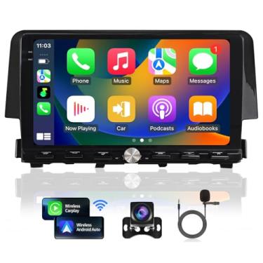 Imagem de Rádio de carro estéreo para Honda Civic 2016 2017 2018 2019 2020 2021 substituição Carplay Android Auto GPS Navigation Tesla Style com DSP no painel, unidade central multimídia, câmera de backup 64G