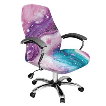 Imagem de Wanyint Capa de cadeira de escritório rosa mármore azul-petróleo antiderrapante protetora para cadeira de escritório giratória com fundo elástico, G
