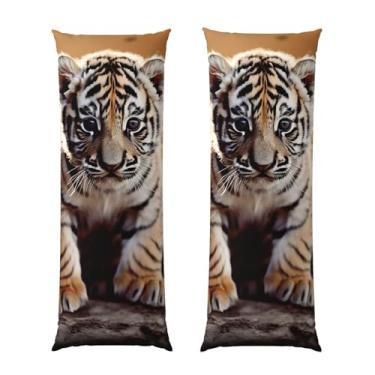 Imagem de Capa de travesseiro corporal com zíper oculto, fronha longa de microfibra macia e respirável para travesseiro corporal, capas de travesseiro de filhote de tigre para presente de dormir 50 x 137 cm