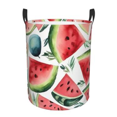 Imagem de Cesto de lavanderia com estampa de melancia em aquarela, dobrável, impermeável, cesto de armazenamento de roupas com alças, pano Oxford, organizador de brinquedos, cesta para banheiro, lavanderia