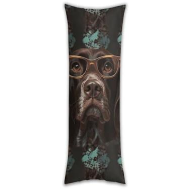 Imagem de Capa de travesseiro corporal com ponteiro alemão de pelo curto em óculos, ultra macia, respirável, longa, 137 x 50 cm, fronha decorativa com zíper oculto, capas de almofada para sofá de quarto