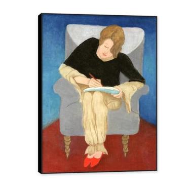 Imagem de NHLDZYH Moldura preta. Quadros de pinturas famosas. (Senhora na poltrona) por Gabriele Münter. Impressão em tela. Quadros decoração de parede 50 x 70 cm