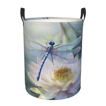 Imagem de Cesto de lavanderia Dragonfly Lotus dobrável à prova d'água cesto de armazenamento de roupas com alças pano oxford organizador de brinquedos cesta para banheiro, lavanderia, quarto, pequeno