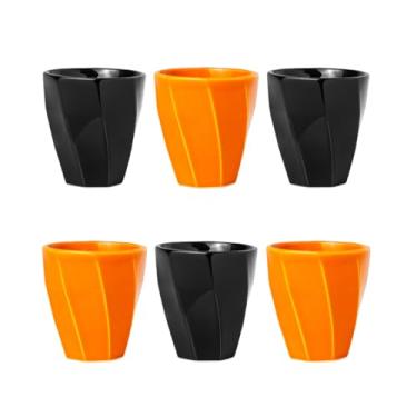 Imagem de Kit 6 Copos Cerâmicos Louça 260ml Design Moderno, Ideal para Café, Chá, Bebidas Quentes, Porta Objetos e Escovas - E-FCS Store (Preto/Laranja)