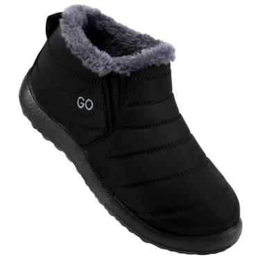 Imagem de DUOYANGJIASHA Botas de Neve Femininas Quentes de Pele Cano Curto Impermeável Confortável Sem Cadarço Sapatos de Inverno Plus Size, Preto, 11