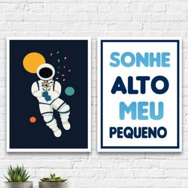 Imagem de Kit 2 Quadros Quarto Criança Astronauta 45X34Cm - Com Vidro