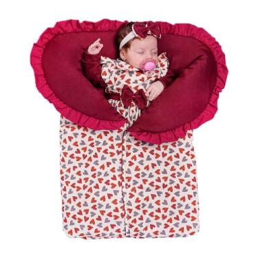 Imagem de Porta Bebê Saco de Dormir Quentinho Para Bebê Menina Corações Marsala