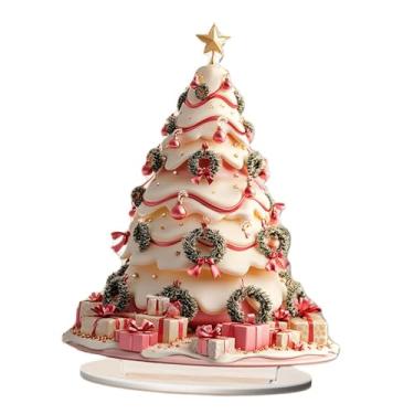 Imagem de Generic Placa de árvore de Natal 2D, arte, presentes, artesanato, decoração, ornamento de acrílico para mesa, estante, quarto, sala de estar, peça central, Branco Rosa