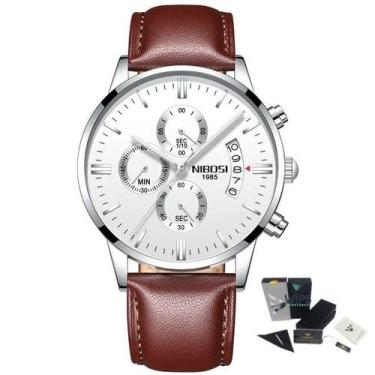 Imagem de Relógio Masculino Luxo Couro Analógico Nibosi 2309 Original, Marrom/Pr