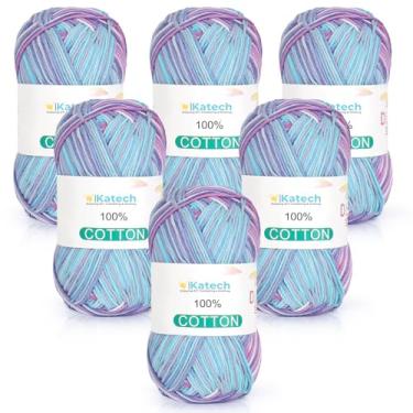 Imagem de Katech Fio de algodão puro para crochê e tricô – Soft Sport Weight CYC #2, 6 novelos (50 g cada, 300 g no total), fio de crochê ideal para panos de prato, roupas de bebê, meias, lenços leves (Ocean