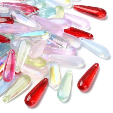 Imagem de UR URLIFEHALL 100 berloques aleatórios longos de vidro em forma de gota colorida para pulseira faça você mesmo, colar, brincos, joias, artesanato, suprimentos
