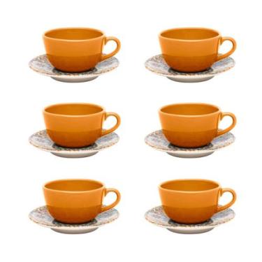 Imagem de Conjunto de 6 xícaras grandes 200ml com pires unni castello oxford pra