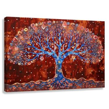 Imagem de Árvore da Vida Arte de Parede Impressão em Tela Raízes da Vida Decoração Fotos Pintura Raízes Pretas Vermelhas Natureza Sala de Estar 60x40cmx1