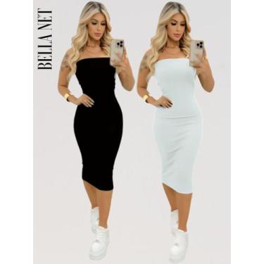 Imagem de KIT 2 Vestidos Coladinho Tubinho Sem Alças Bandeau Anarruga Premium Pa
