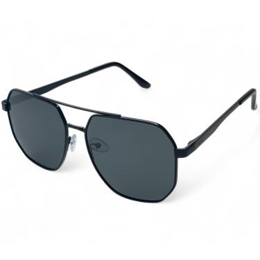 Imagem de Óculos De Sol Geométrico Feminino E Masculino Original Hype Moderno Solon - Design Quadrado, Metalico Preto, Lente Lisa Escura Polarizada Uv400+ - Acompanha Case, Certificado, Flanela, Limpa Lentes