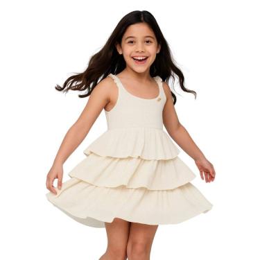 Imagem de Vestido Infantil Feminino Branco Camadas com Alças Ano Novo