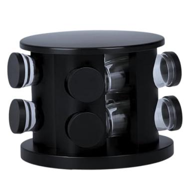 Imagem de Porta Tempero Condimentos Giratório De Plástico E Vidro Preta 6 Potes Redondos